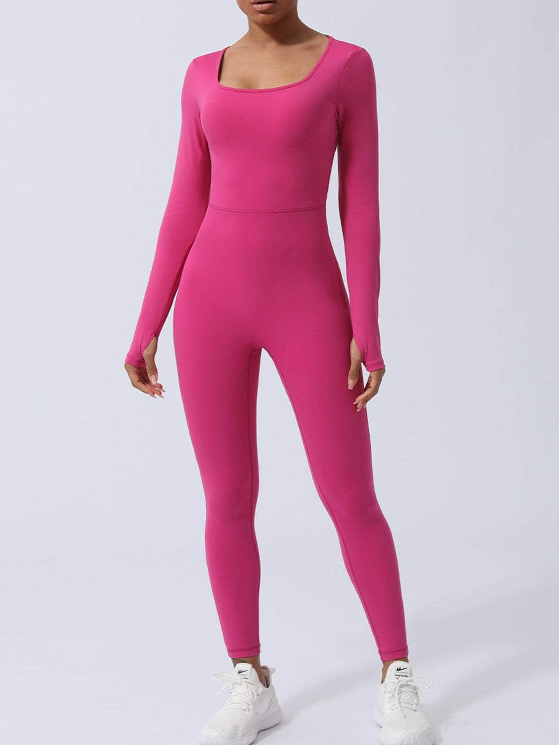 Twisted Backless Long Sleeve Jumpsuit Hot Pink / S