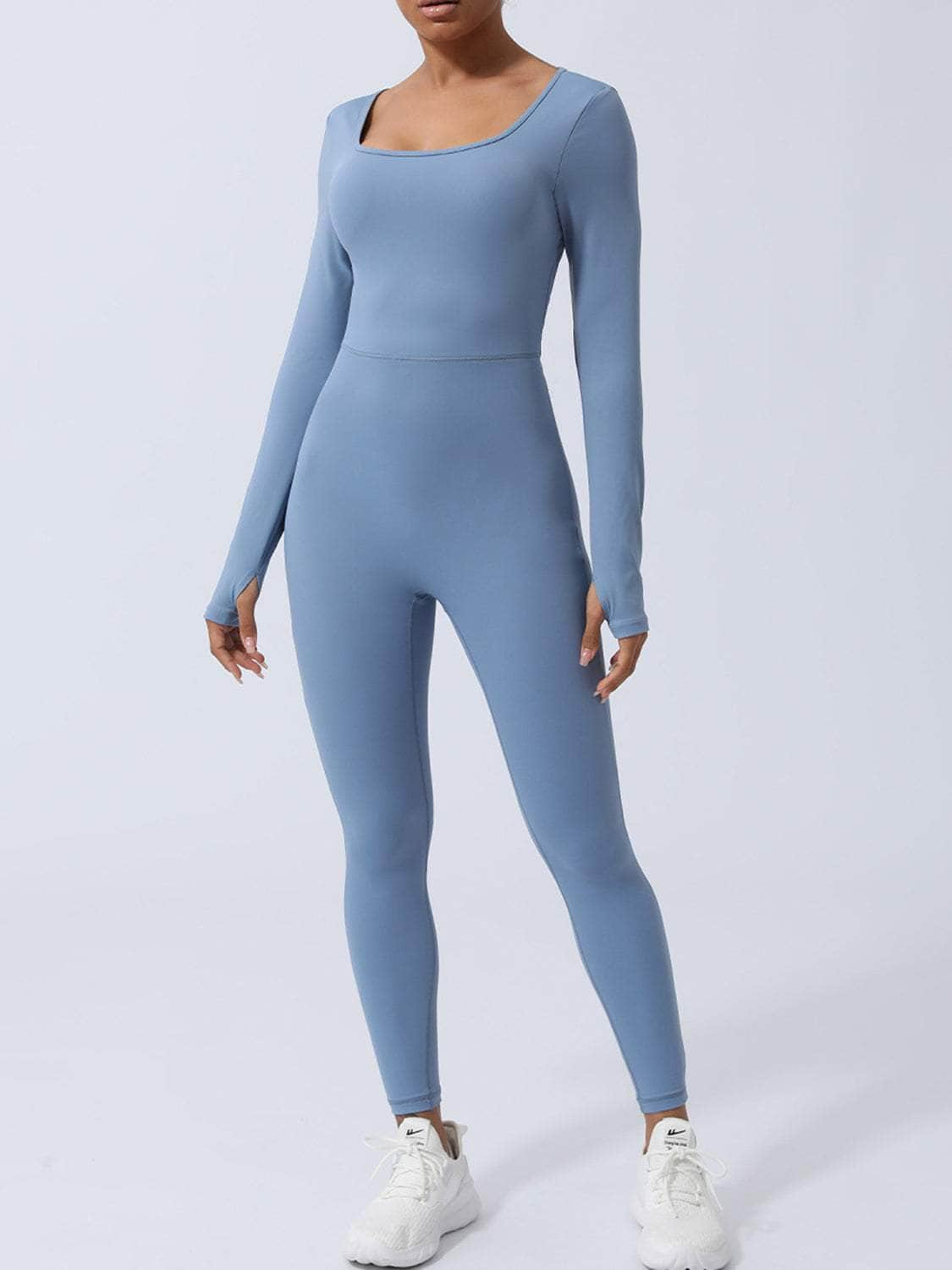 Twisted Backless Long Sleeve Jumpsuit Light Blue / S