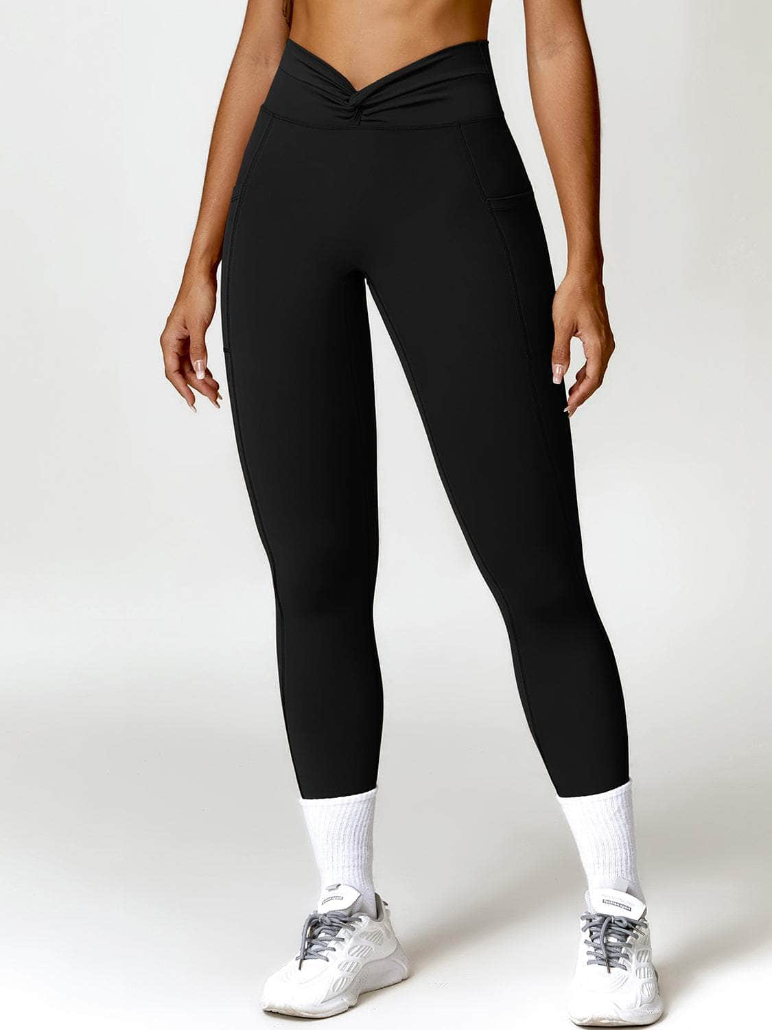 Twisted High Waist Active Pants with Pockets Black / S