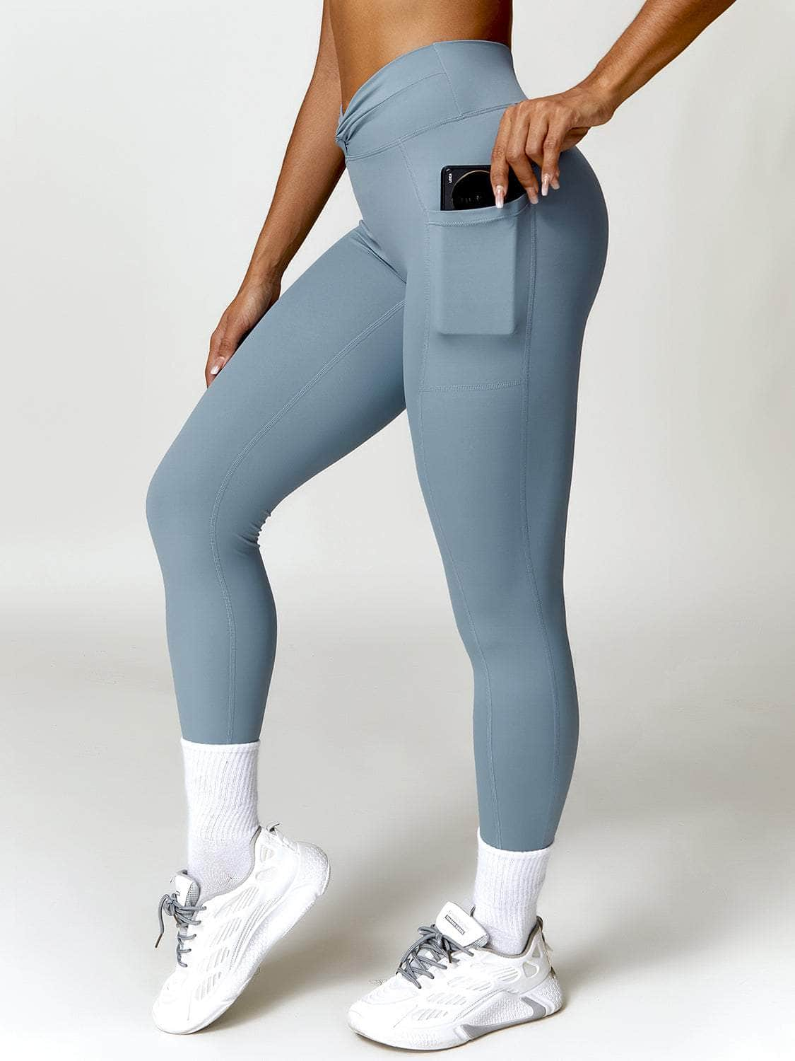 Twisted High Waist Active Pants with Pockets Misty  Blue / S