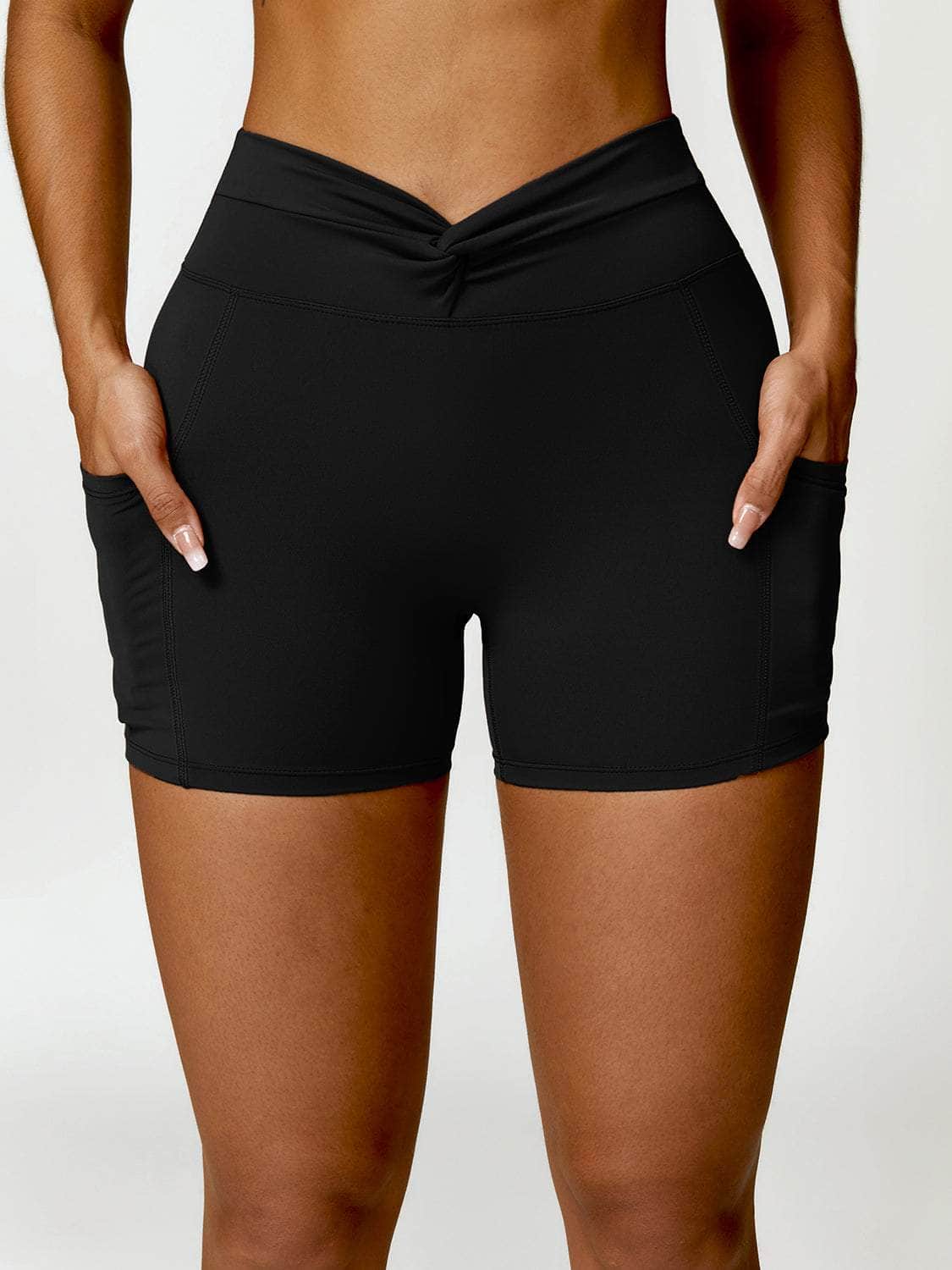 Twisted High Waist Active Shorts with Pockets Black / S