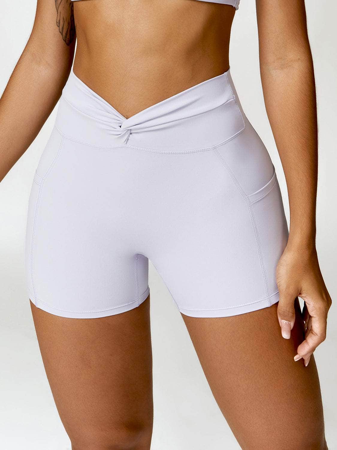 Twisted High Waist Active Shorts with Pockets White / S