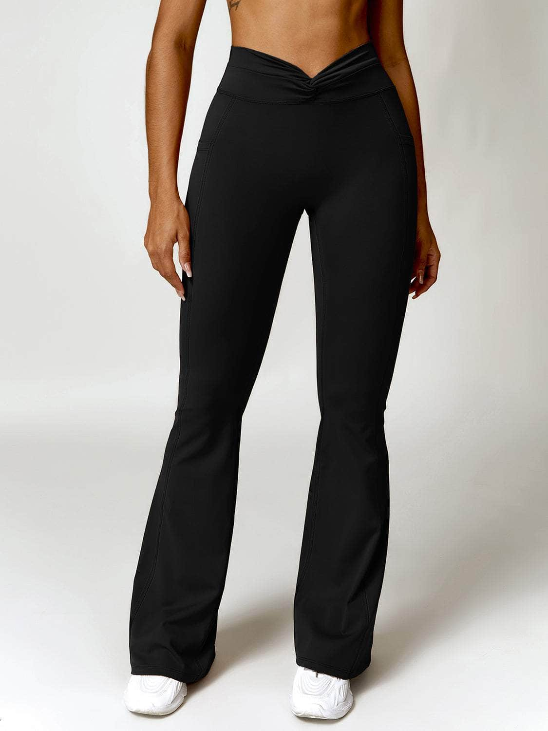 Twisted High Waist Bootcut Active Pants with Pockets Black / S