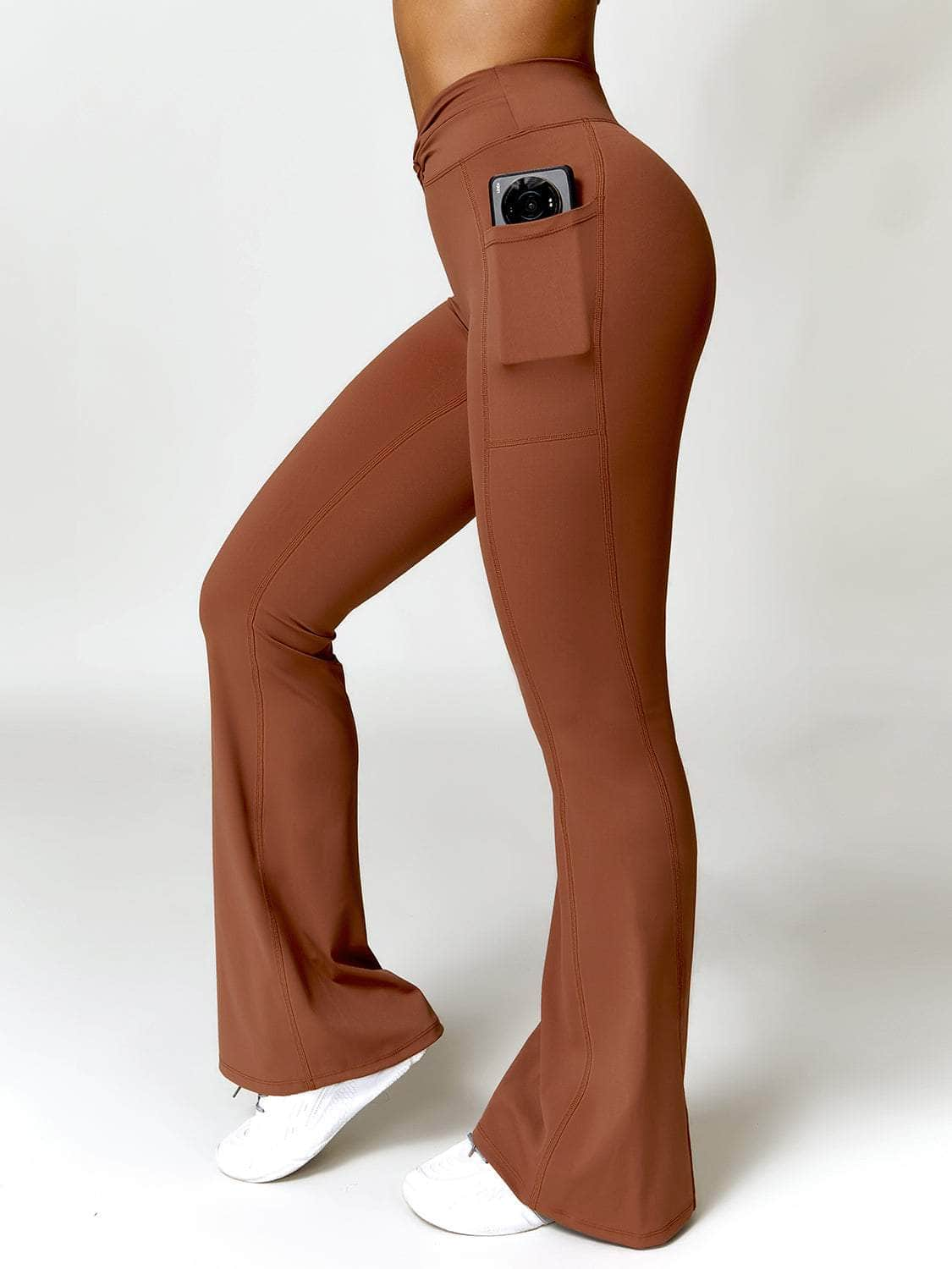 Twisted High Waist Bootcut Active Pants with Pockets Chestnut / S