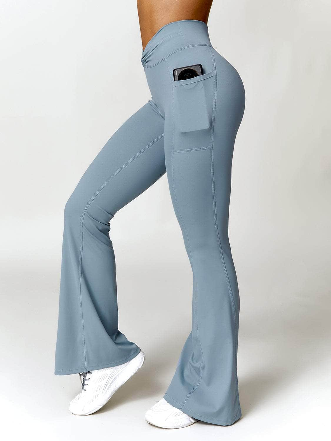 Twisted High Waist Bootcut Active Pants with Pockets Misty  Blue / S