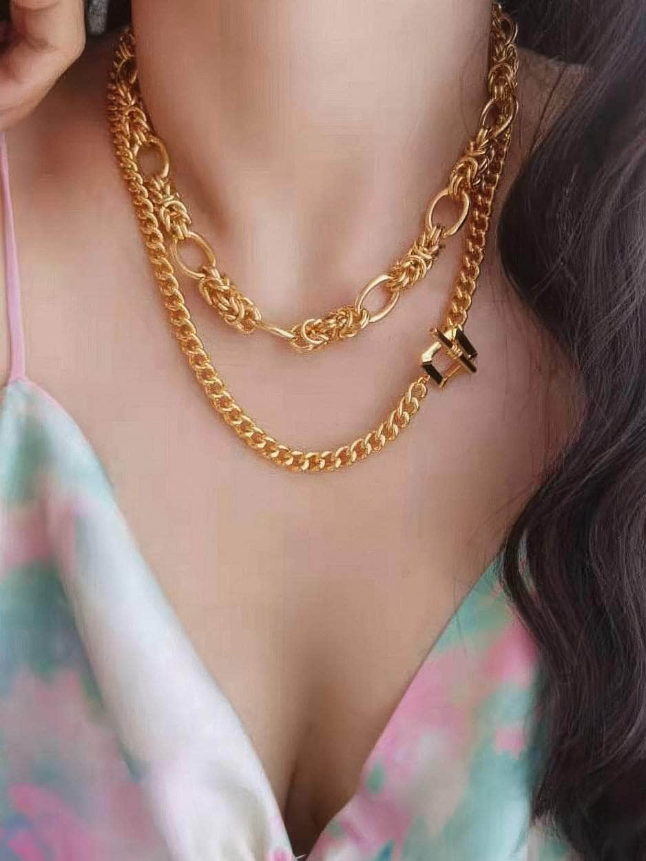 Twisted Knot Lock Punk Statement Gold Chain Necklace Gold