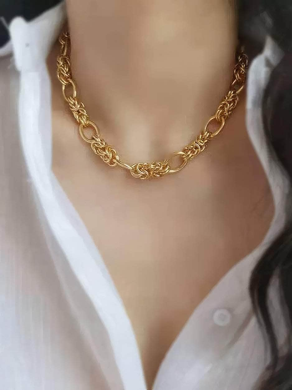 Twisted Knot Lock Punk Statement Gold Chain Necklace Gold