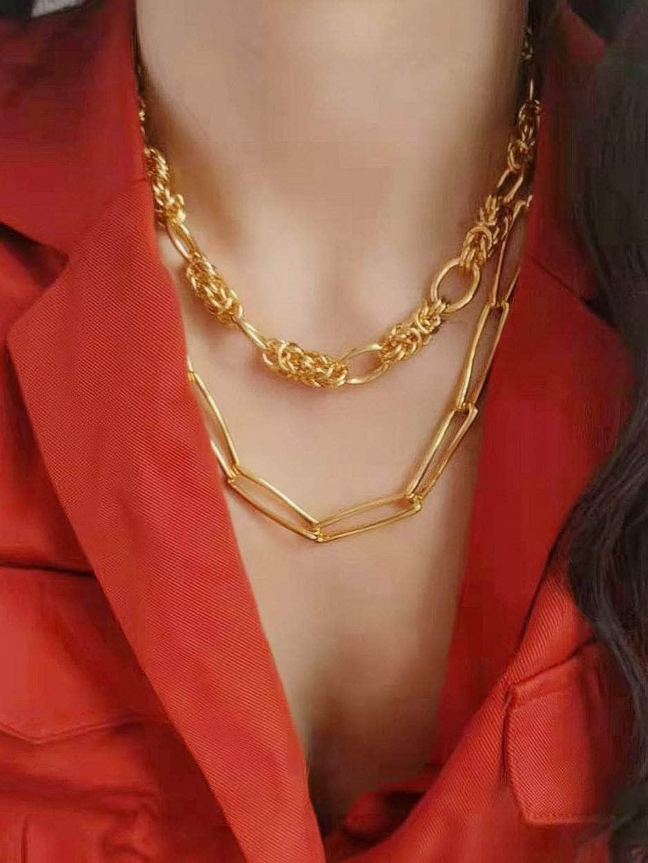 Twisted Knot Lock Punk Statement Gold Chain Necklace Gold