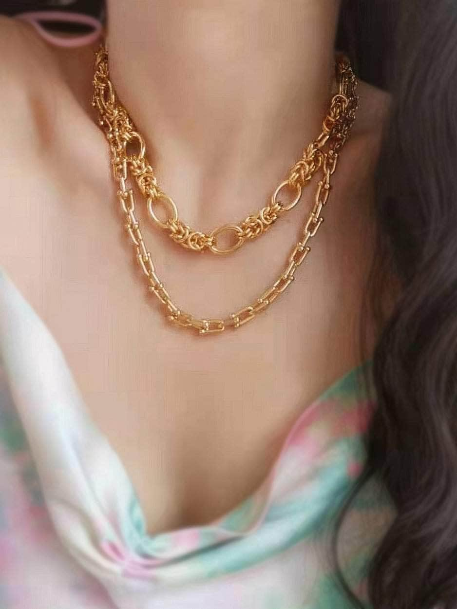 Twisted Knot Lock Punk Statement Gold Chain Necklace Gold