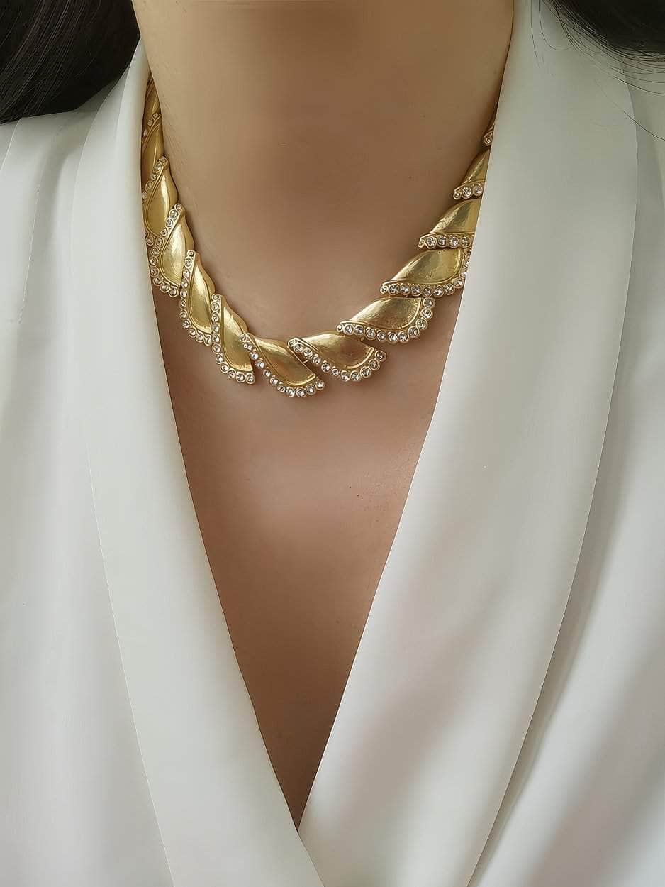 Twisted Paved Cuban Rhinestone Accented Necklace Gold / Necklace