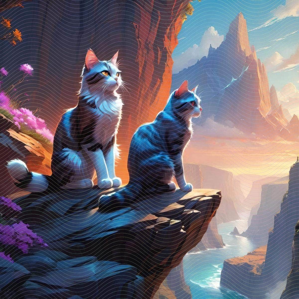 Two Beautiful Cats Sitting On a Cliff