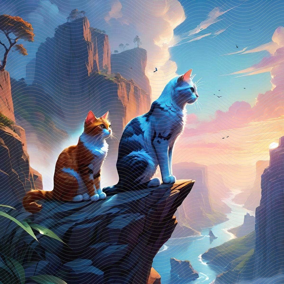 Two Beautiful Cats Sitting On a Cliff