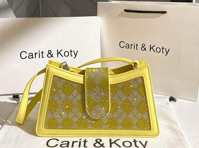 Two-Color Rhinestone-Adorned Flap Bag Yellow