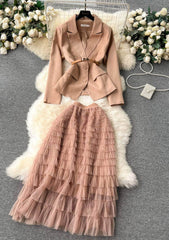 Two Piece Blazer Top Multilayer Tulle Skirt S / MistyRose