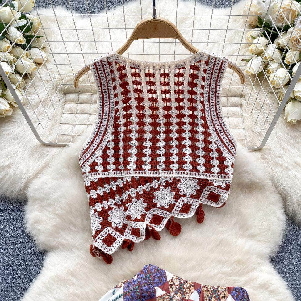 Two Piece Bohemian Crochet Tassel Set