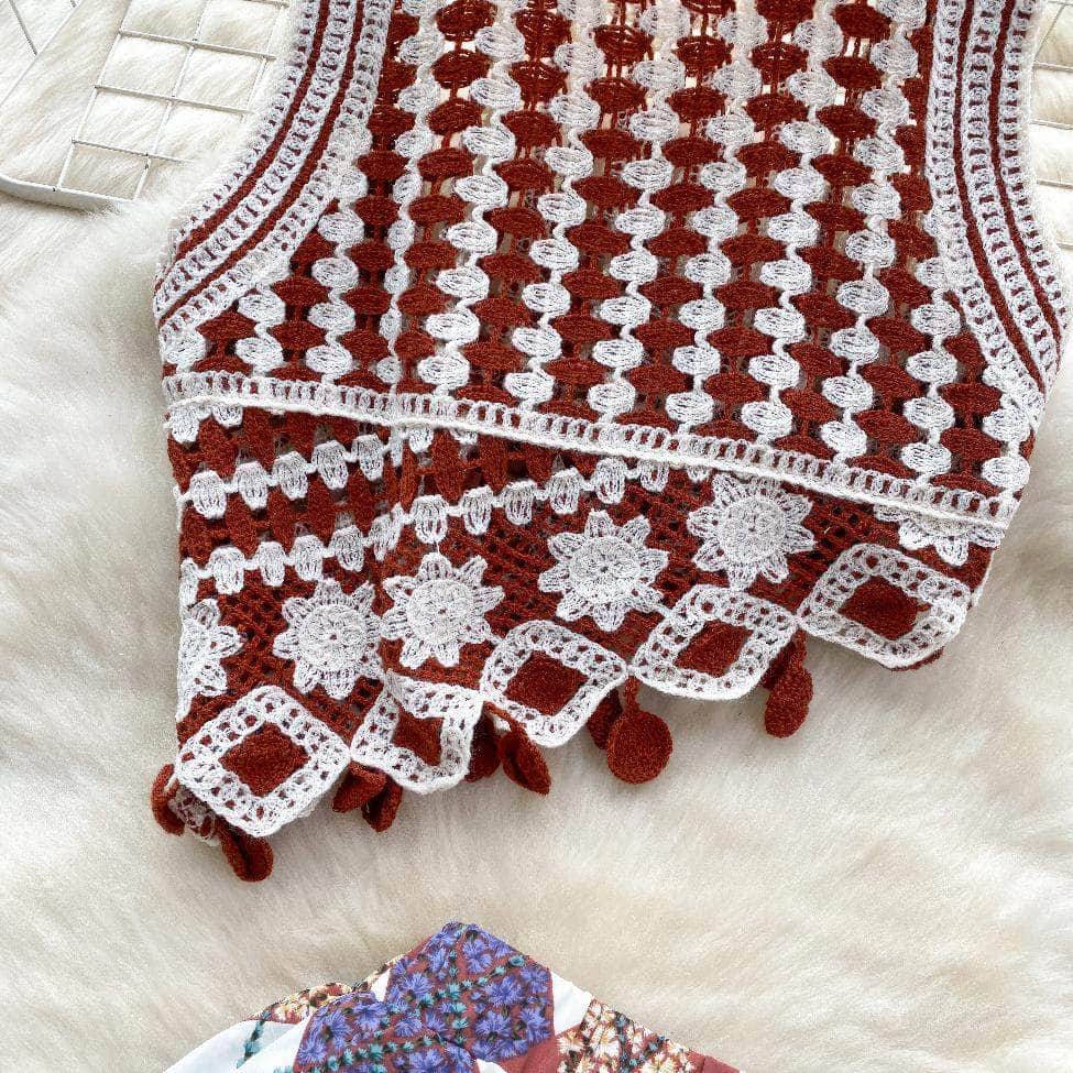 Two Piece Bohemian Crochet Tassel Set