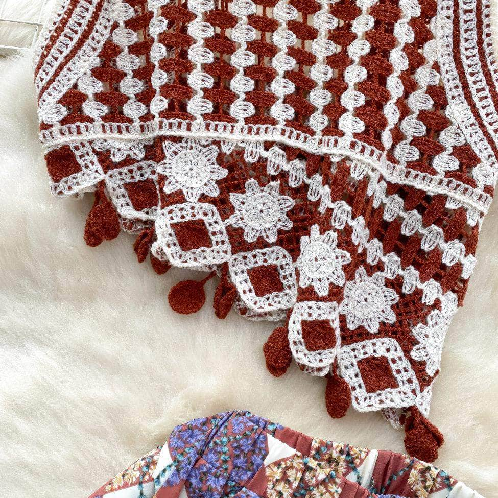 Two Piece Bohemian Crochet Tassel Set