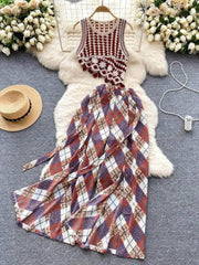 Two Piece Bohemian Crochet Tassel Set S / Brown
