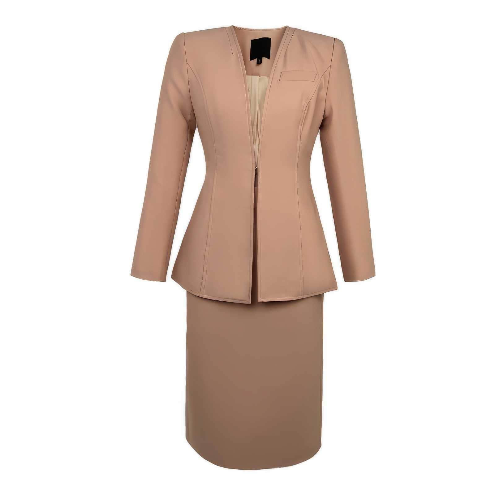 Two-Piece Collared Blazer Skirt Suit