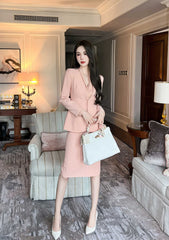 Two-Piece Collared Blazer Skirt Suit S / LightSalmon