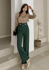 Two-Piece Collared Button Shirt High Waist Pants