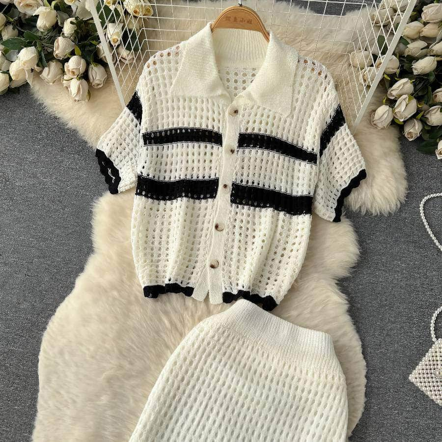 Two Piece Dual Tone Crochet Sweater Set