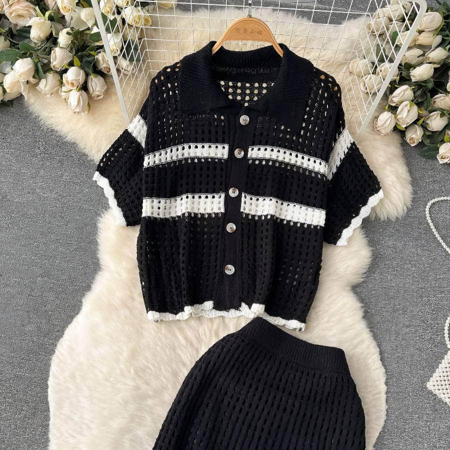 Two Piece Dual Tone Crochet Sweater Set