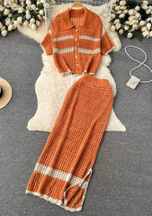 Two Piece Dual Tone Crochet Sweater Set MAX SIZE / Orange