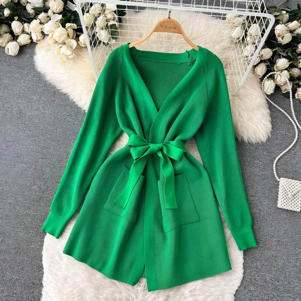 Two-Piece Knitted Wrap Shirt High Waist Pants