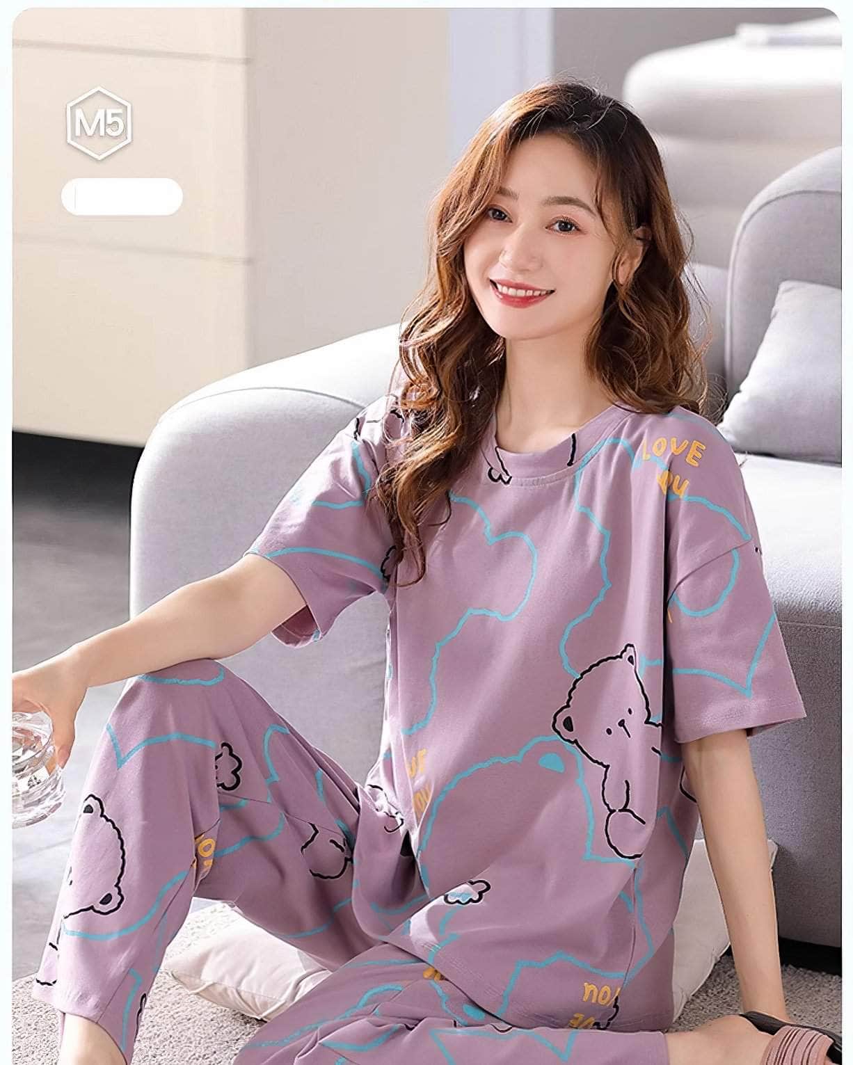 Two Piece Loungewear Bear Print Pajamas Set