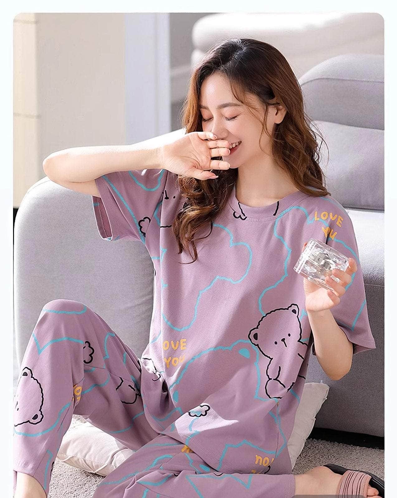 Two Piece Loungewear Bear Print Pajamas Set