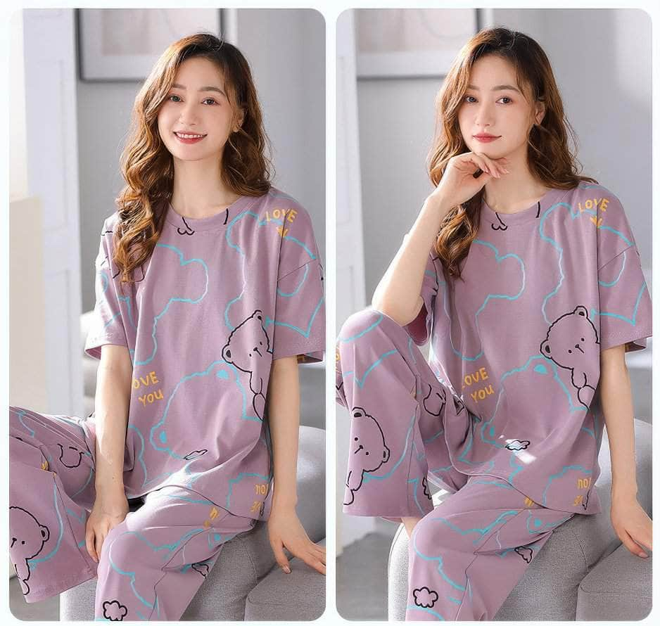 Two Piece Loungewear Bear Print Pajamas Set