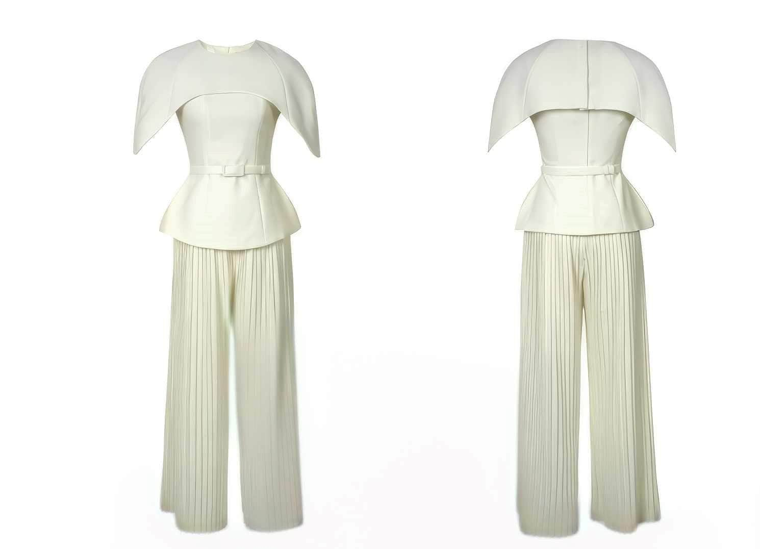 Two-Piece Sleeveless Pleated Wide-Leg Pants