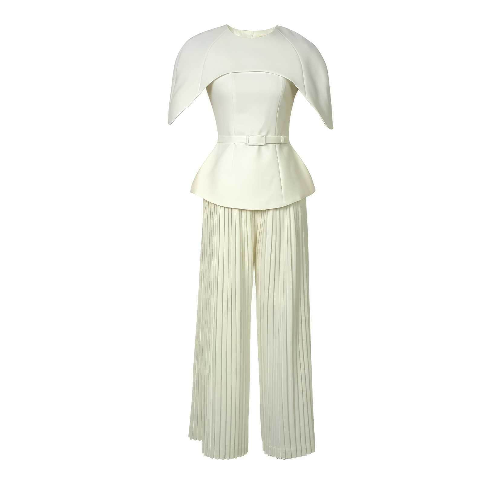 Two-Piece Sleeveless Pleated Wide-Leg Pants