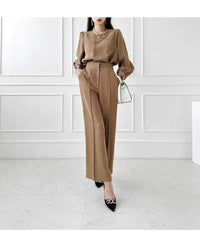 Two-Piece Tailored Pocket Shirt with Wide-Leg Pants