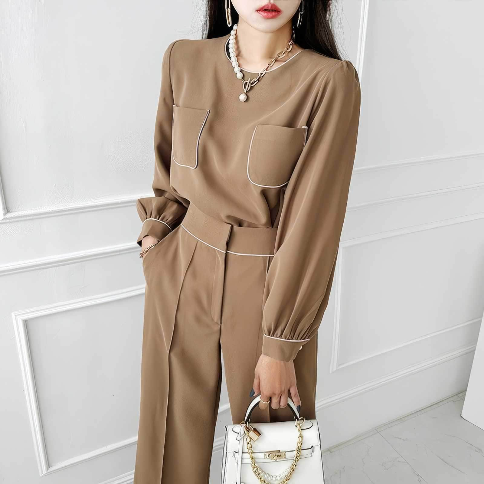 Two-Piece Tailored Pocket Shirt with Wide-Leg Pants