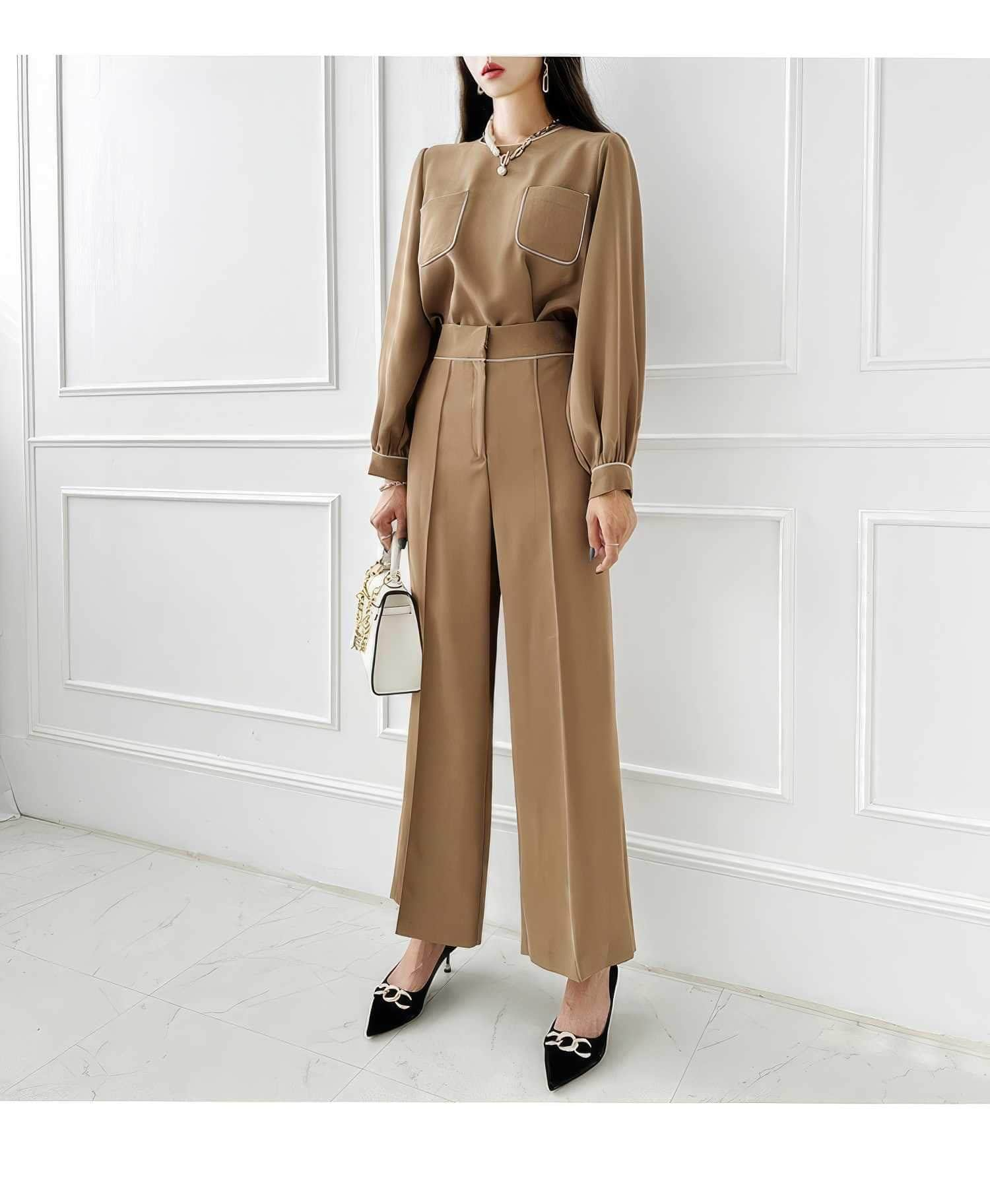 Two-Piece Tailored Pocket Shirt with Wide-Leg Pants