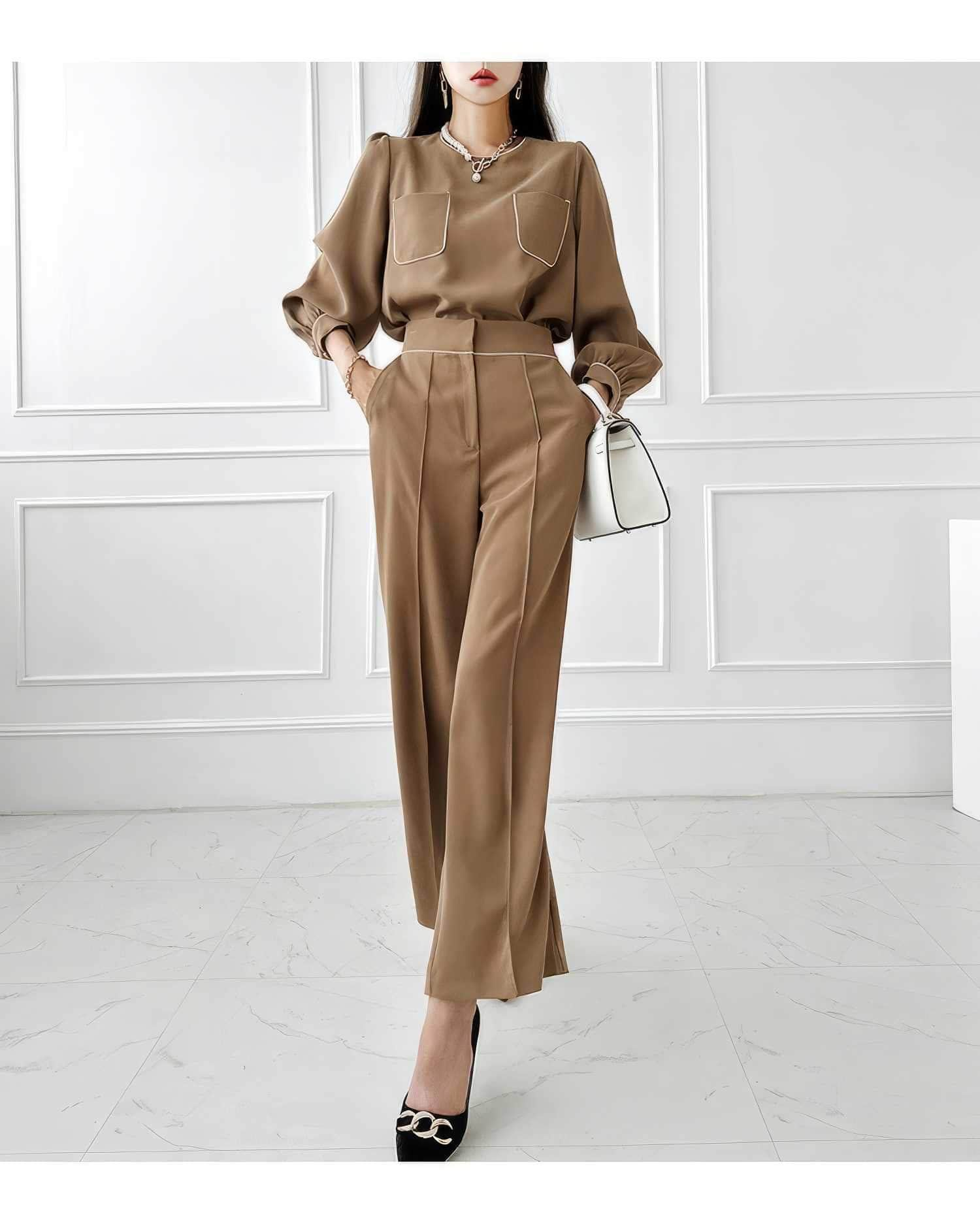 Two-Piece Tailored Pocket Shirt with Wide-Leg Pants