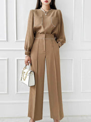 Two-Piece Tailored Pocket Shirt with Wide-Leg Pants