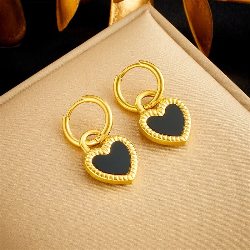 Two-sided Heart Necklace Earrings Set E4656