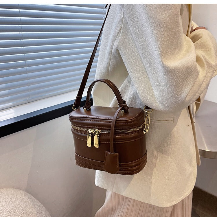 Two-Tone Faux Leather Minimalist Bucket Crossbody Bag