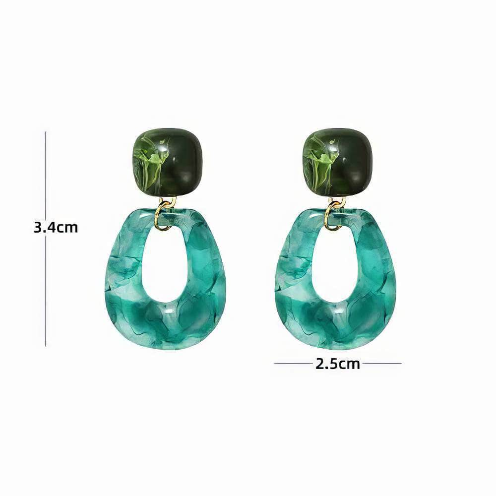 Two-Tone Round Dangle Enamel Resin Earrings Blue