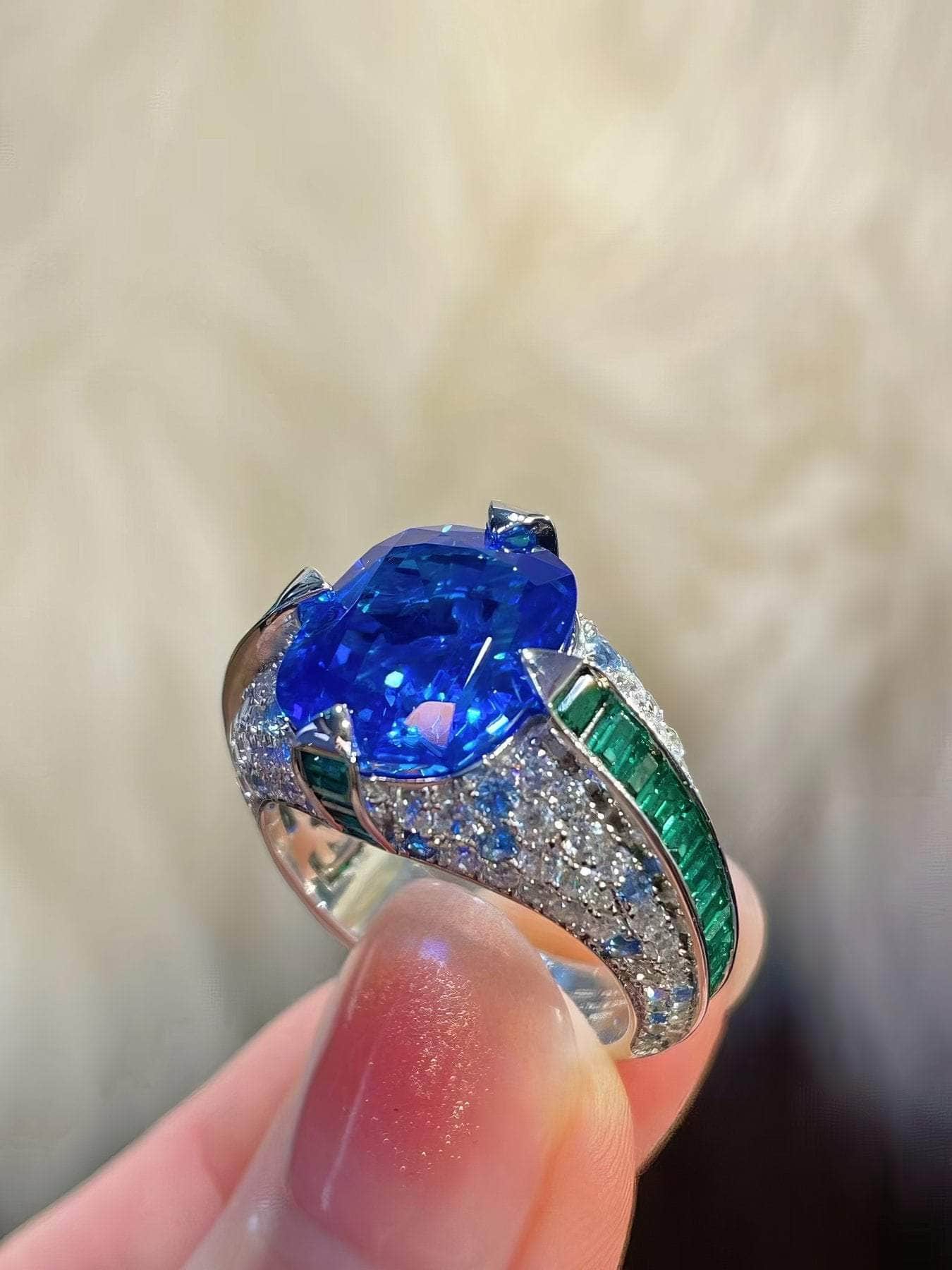 Two-Toned 14k White Gold Lab-Created Gemstone Cocktail Ring