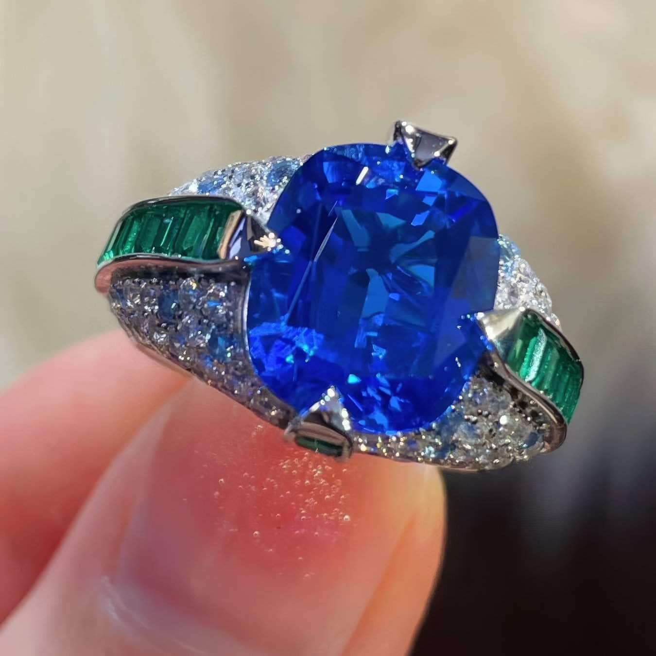 Two-Toned 14k White Gold Lab-Created Gemstone Cocktail Ring 5 US / Sapphire