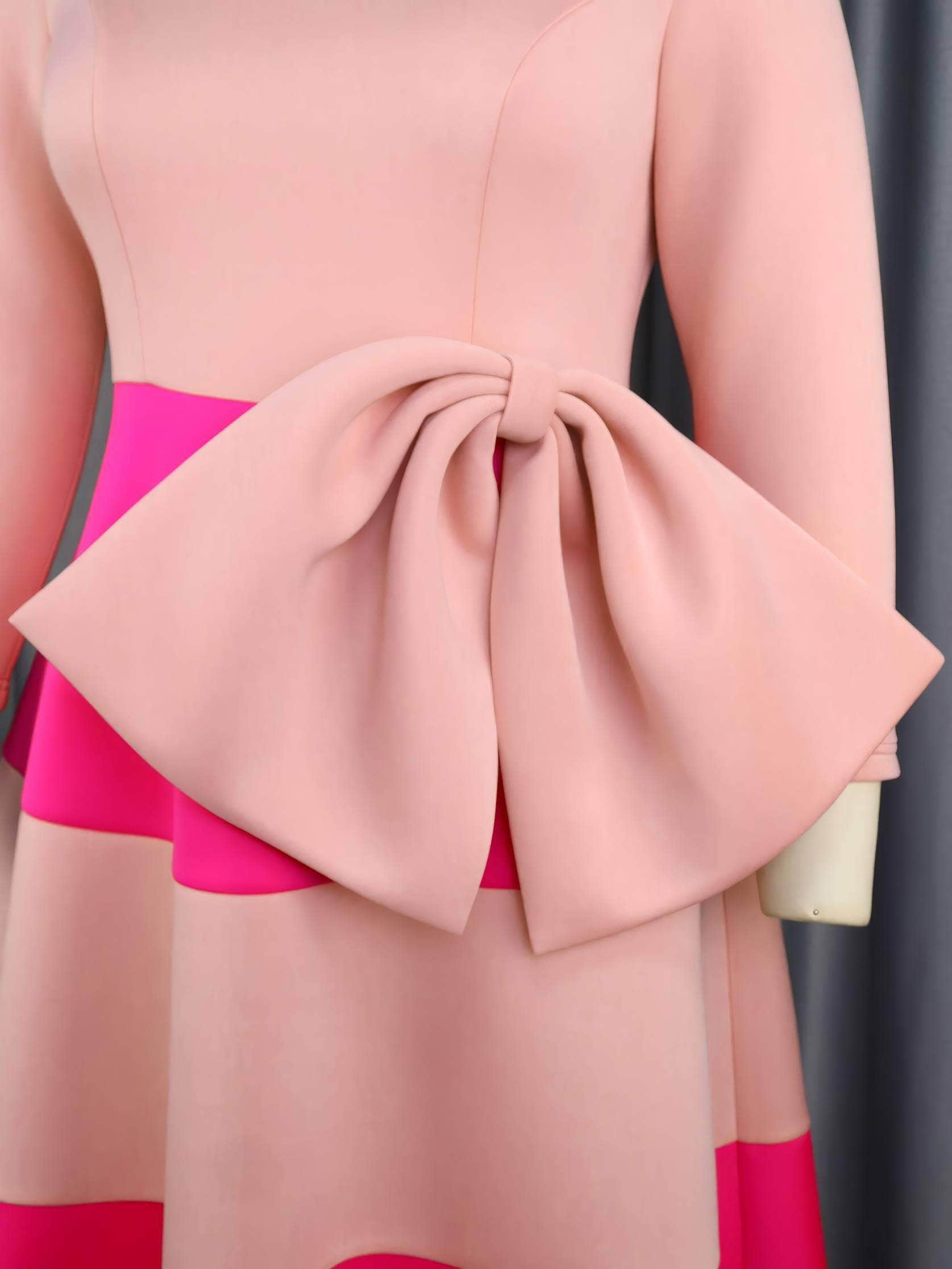 Two-Toned Asymmetrical Bow Detail Maxi Dress