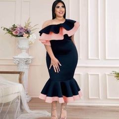 Two-Toned Asymmetrical Ruffled Mermaid Dress US 4-6 / Pink