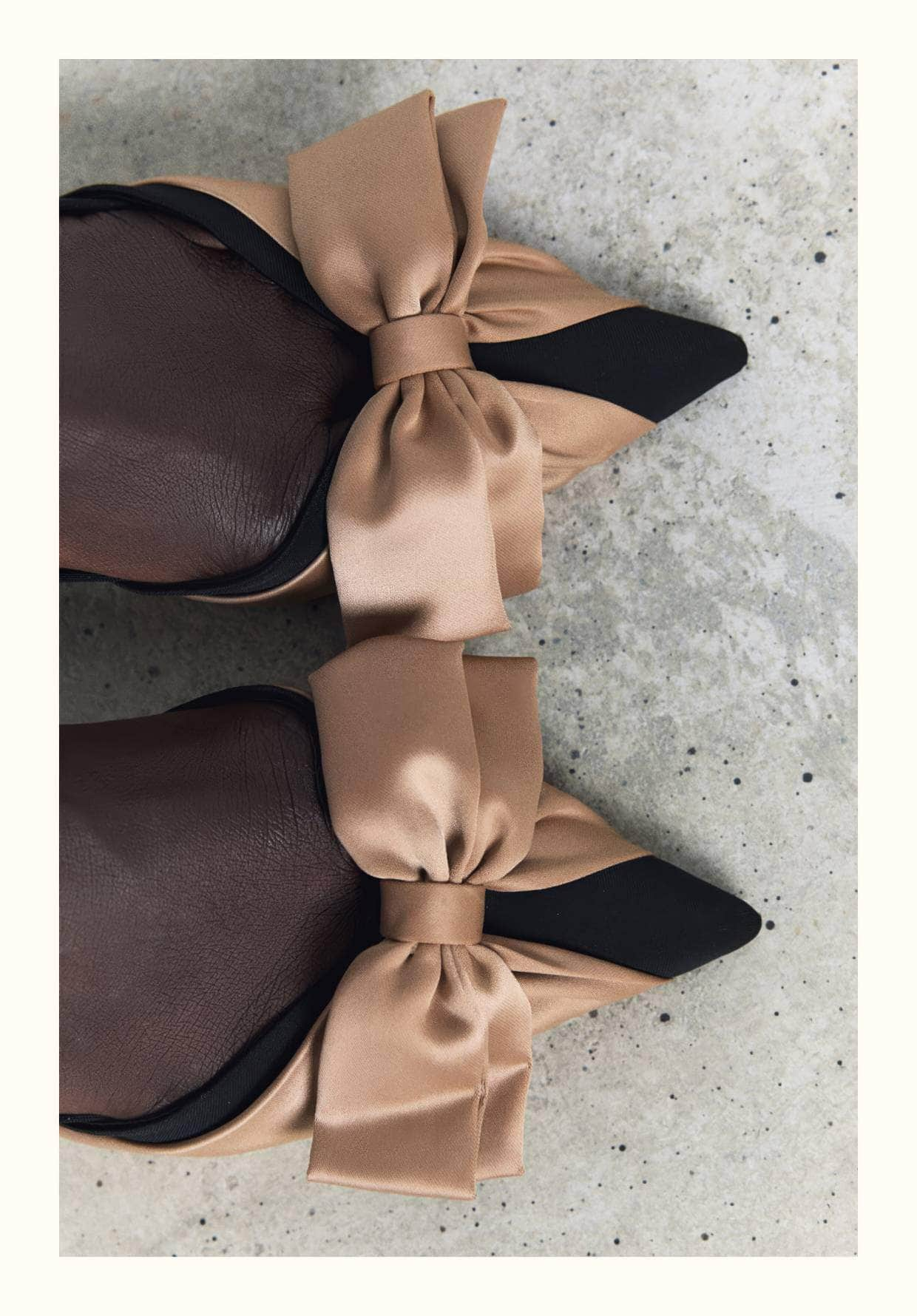 Two Toned Bow Detailed Slingback Sandals Heels