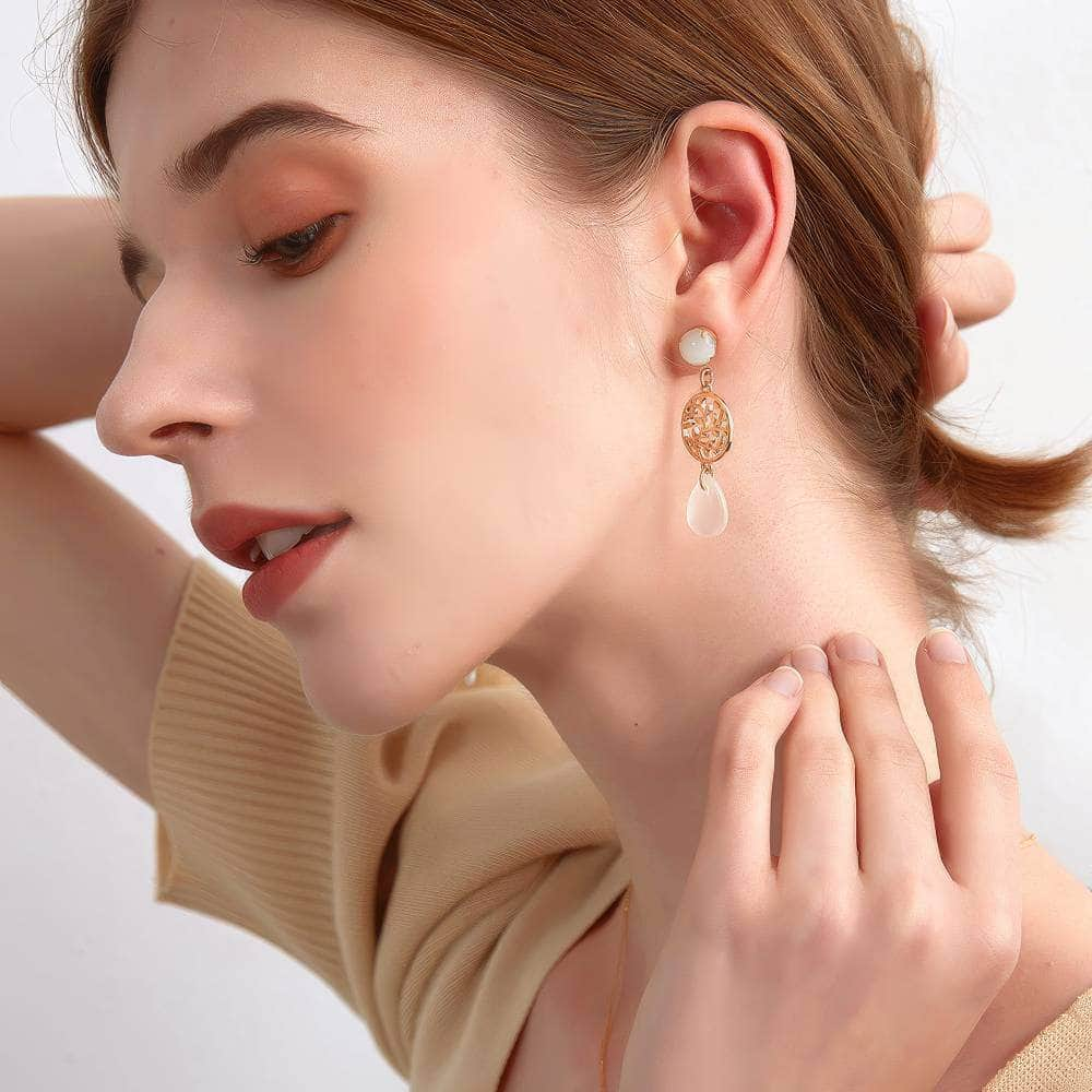 Two-Toned Dangle Drop Pearl Golden Earrings