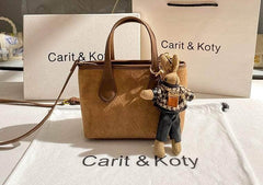 Two- Toned Embossed Suede Mini Tote Bag Brown