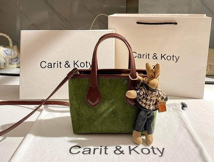 Two- Toned Embossed Suede Mini Tote Bag Green